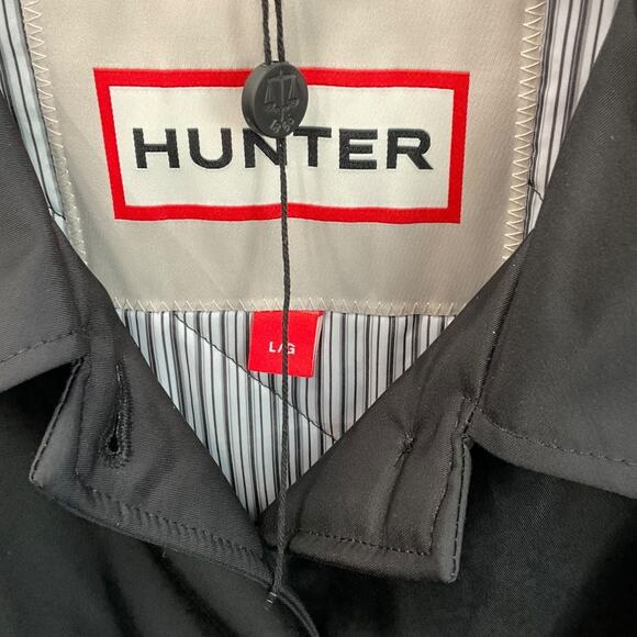 Hunter Stacy Black Water Resistant Trench Coat Womens Large Belted Rain Jacket - Picture 3 of 12